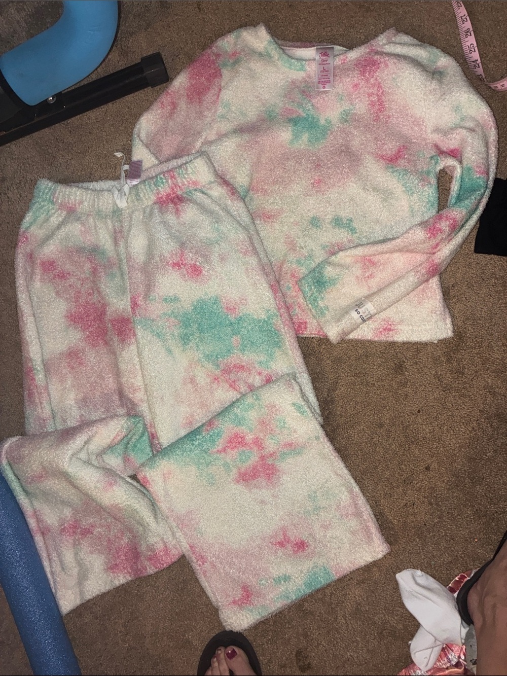 Cozy Tie-Dye Fleece Kids Pajama Set - Pink & Teal